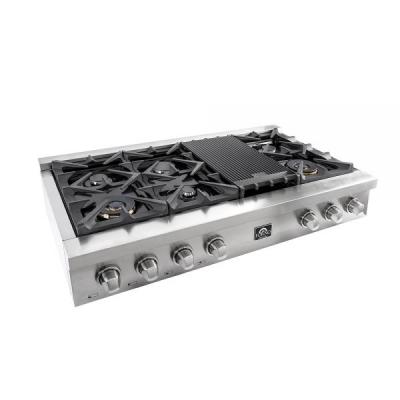 48" Forno Range Top Gas 304 Front, Zinc Alloy Knob Solid Brass in in Stainless Steel - FCTGS5714-48