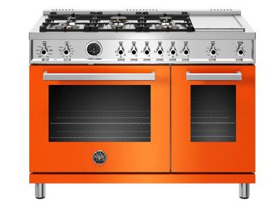 48" Bertazzoni  Dual Fuel Range 6 Brass Burners and Griddle  Electric Self Clean Oven - PROF486GDFSART