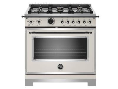 36" Bertazzoni Heritage Series Dual Fuel Range 6 Brass Burner - HERT366DFSAVT