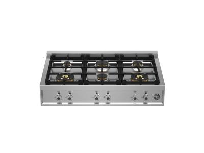 36" Bertazzoni Gas Rangetop with 6 Brass Burners in Stainless Steel - PROF366RTBXT