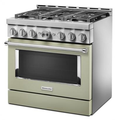 36" KitchenAid 5.1 Cu. Ft. Smart Commercial-Style Gas Range With 6 Burners In Matte Avocado Cream - KFGC506JAV