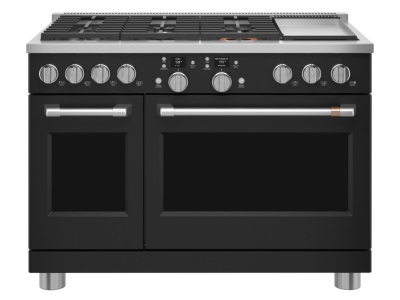 48" Café Smart Dual-Fuel Commercial-Style Range with No-Preheat Air Fry in Matte Black - C2Y486P3TD1