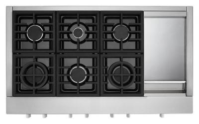 48" KitchenAid 6-Burner Commercial-Style Gas Rangetop with Griddle - KCGC558JSS