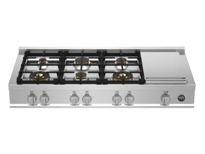 48" Bertazzoni Master Series Gas Rangetop With 6 Brass Burners And Electric Griddle - MAST486GRTBXT