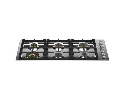 36" Bertazzoni Drop-in Gas Cooktop with 6 Brass Burners - PROF366QBXT