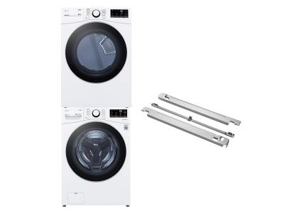 27" LG Stacking Kit and Front Load Smart Washer and Electric Dryer - KSTK4-WM3600HWA-DLE3600W