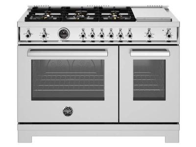 48" Bertazzoni Liquid Propane Gas Range with 6 Brass Burners and Griddle in Stainless Steel - PRO486BTFGMXTLP