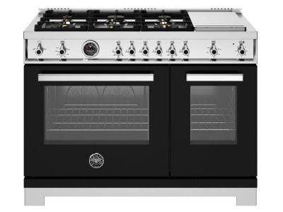 48" Bertazzoni All Gas Range with 6 Brass Burners and Griddle in Nero - PRO486BTFGMNET