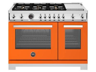 48" Bertazzoni All Gas Range with 6 Brass Burners and Griddle in Arancio - PRO486BTFGMART