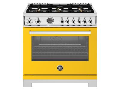 36" Bertazzoni Dual Fuel Range with 6 Brass Burners Cast Iron Griddle and Electric Self-Clean Oven - PRO366BCFEPGIT