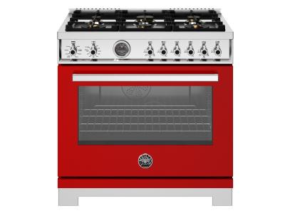 36" Bertazzoni Dual Fuel Range with 6 Brass Burners Cast Iron Griddle and Electric Self-Clean Oven - PRO366BCFEPROT