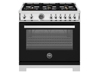36" Bertazzoni All Gas Range with 6 Brass Burners and Cast Iron Griddle in Nero - PRO366BCFGMNET