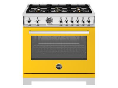 36" Bertazzoni All Gas Range with 6 Brass Burners and Cast Iron Griddle in Giallo - PRO366BCFGMGIT