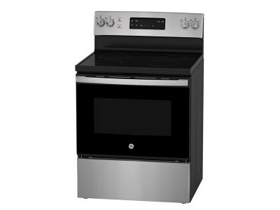 30" GE  5.0 cu. Ft. Freestanding Electric Standard Clean Range with Hi - Lo Broil Dual Bake Element and Storage Drawer - JCBS630SVSS
