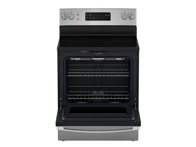 30" GE  5.0 cu. Ft. Freestanding Electric Standard Clean Range with Hi - Lo Broil Dual Bake Element and Storage Drawer - JCBS630SVSS
