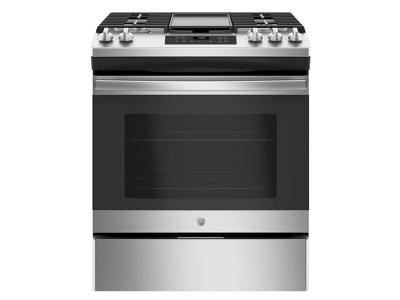 30" GE 5.4 Cu. Ft. Slide-in Front Control Gas Range With Storage Drawer - JCGSS66SELSS